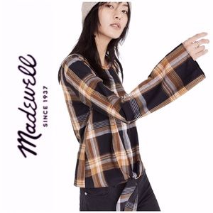 Madewell Plaid Tie-Front Keyhole Top